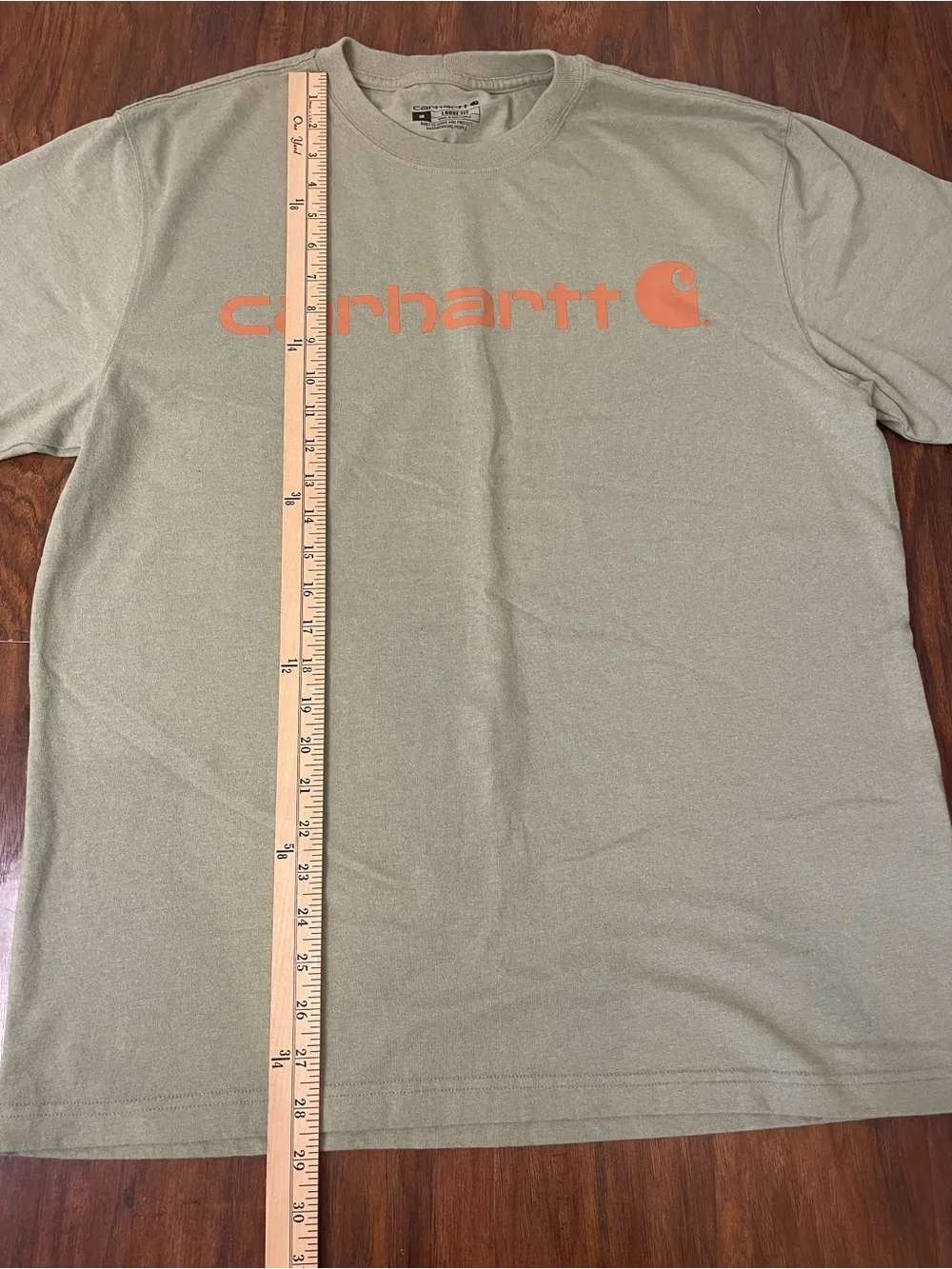 Carhartt Loose Fit Short Sleeve T Shirt Sage Green Orange Chest Logo Medium